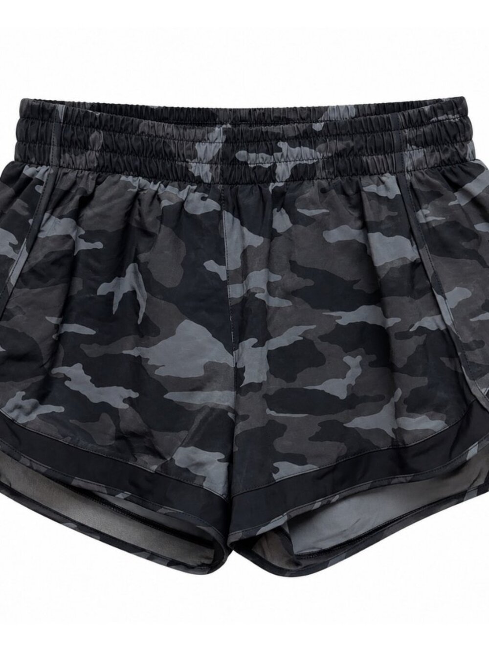 Athleta Camo Running Shorts M Mesh Liner Back Zip Pocket